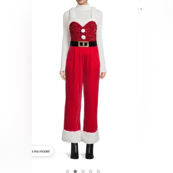 No Boundaries Christmas Women's Santa Sequin Jumpsuit Red Size L NWOT - Picture 2 of 9
